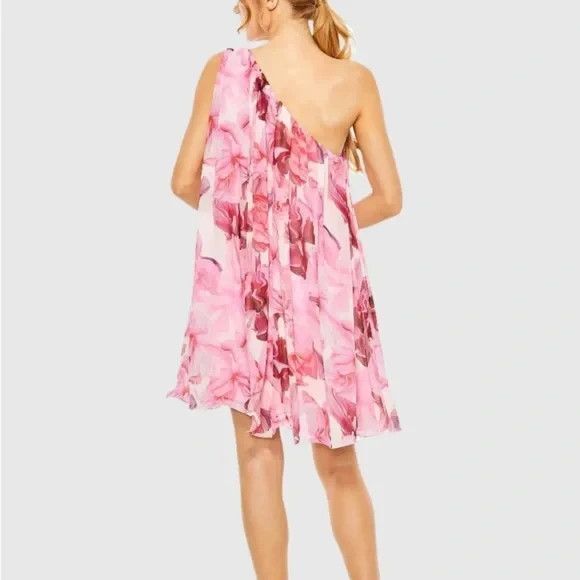 MAC DUGGAL PINK FLORAL PRINT ONE SHOULDER MINI DRESS NWT SZ 10 PINK $398 - Picture 3 of 9